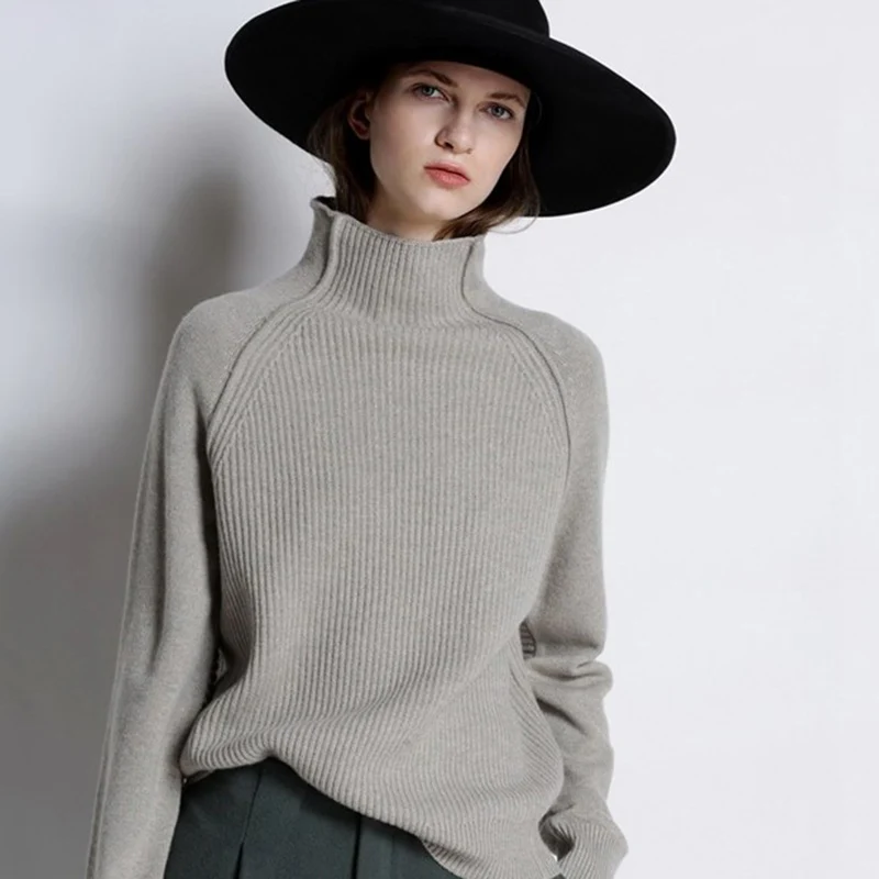 

2019 New Autumn Winter Thick Cashmere Sweater Female Sets Of Loose Loose Lazy Wind Long Sleeve Short High Collar Sweater Wool