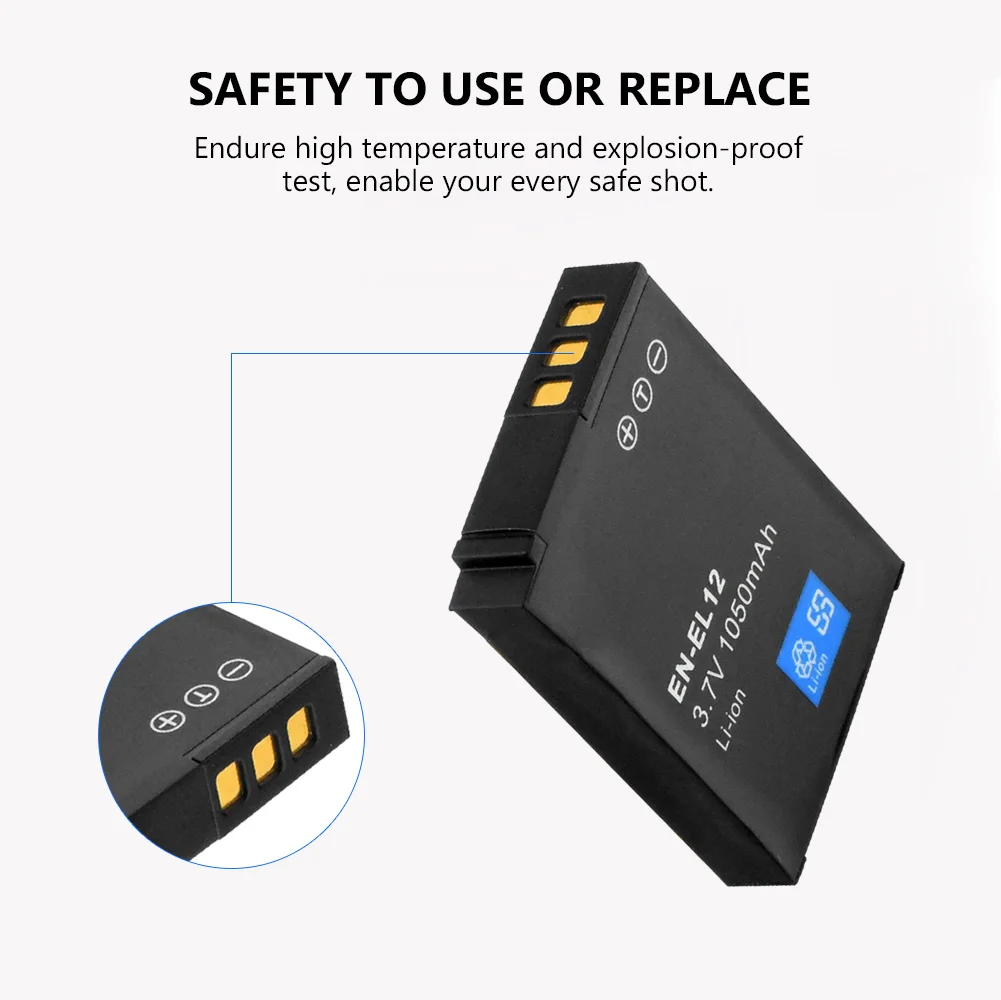 2 Pièces EN-EL12 EN EL12 1050mAh 3.7V Numérique Rechargeable Batterie pour Appareil Photo Nikon Coolpix S610 S610c S710 S620 S630 S8000 S6000