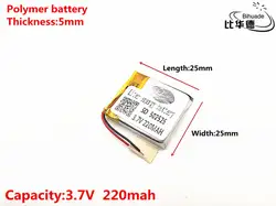 3,7 V 220 mAH 502525 полимерная литий-ионный/литий-ионный Перезаряжаемые аккумулятор для DVR, gps, mp3, mp4