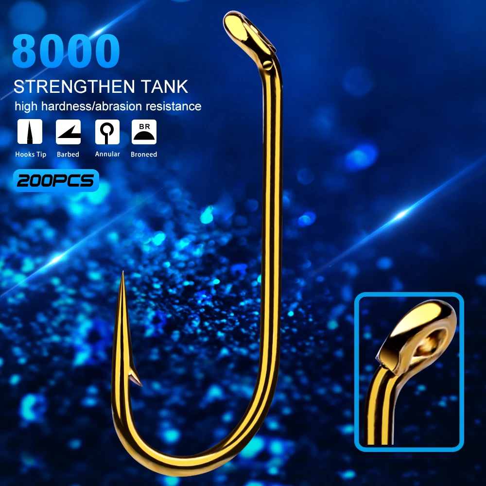 200pc Fly Fishing Hook 8000 8/12/14/16 Size fishhook Fly Hooks Fishing Trout Salmon Dry Flies