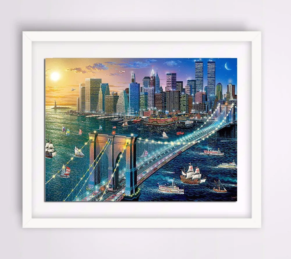 

New 5D DIY Diamond Painting "sunset bridge " Embroidery Full Round Diamond Cross Stitch Rhinestone Mosaic Decor Gift city