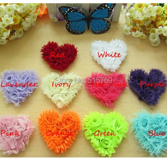 

30pcs/lot Shabby Frayed Chiffon Heart Love Chiffon Flower For Hairband Kid's Headwear wholesale baby headbands accessories
