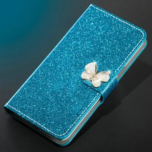 Dneilacc роскошный Модный сверкающий чехол для zte Blade V9 V 9 Чехол-книжка с бумажником дизайнерская сумка для телефона - Цвет: Blue butterfly