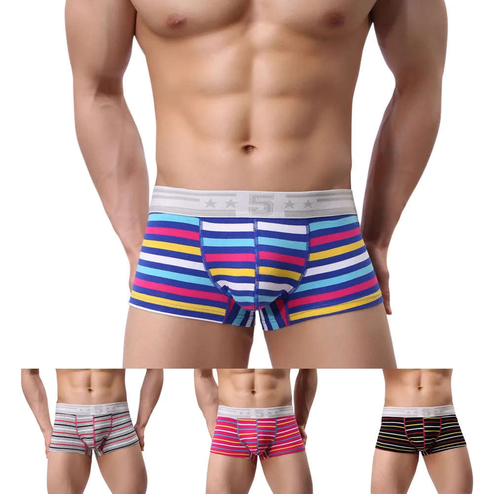 Men Sexy Underwear Soft Boxers Striped Cotton Underpants Comfortable