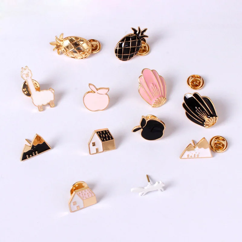 

New Girls Cartoon Cute Pineapple House Fox Alloy Brooches Pins Buttton Pin Women Girls Boys Denim Fashion Jewelry