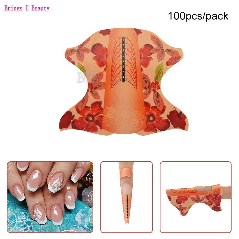 50 шт. профессиональная Оранжевая бабочка для ногтей акриловая кривая для ногтей УФ-гель для наращивания ногтей направляющая Форма для ногтей самоклеющаяся наклейка - Цвет: 100 pcs