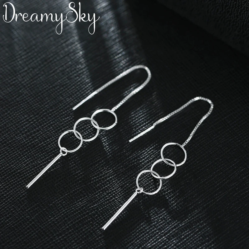 

DreamySky 100% Real 925 Sterling Silver Jewelry Korean Vintage Tassel Circle Earrings For Women Gift Joyas Pendientes Brincos