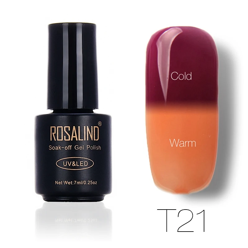 ROSALIND, 7 мл, меняющий температуру, лак для ногтей, отклеивается, лак для ногтей, гель, УФ-лампа для сушки, Термальный цвет, акриловая краска, верхнее Базовое покрытие - Цвет: T21