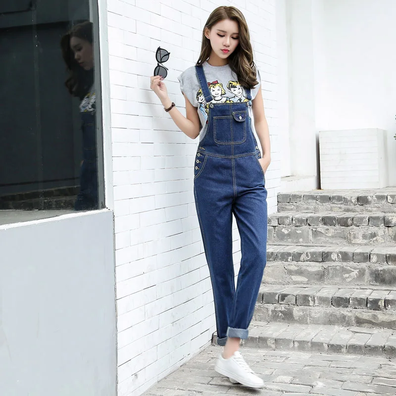 New Arrival Women Blue Denim Overall Multi Pocket Suspender Trousers ...