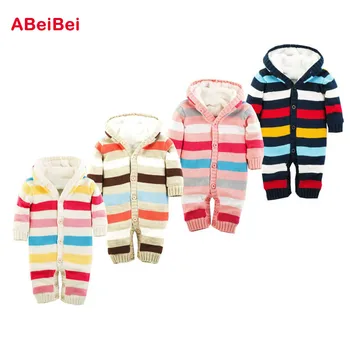 

New arrival Striped Baby Boy Winter Clothes Thickening Baby Rompers Baby Girl Winter Coverall Hooded Baby Clothing