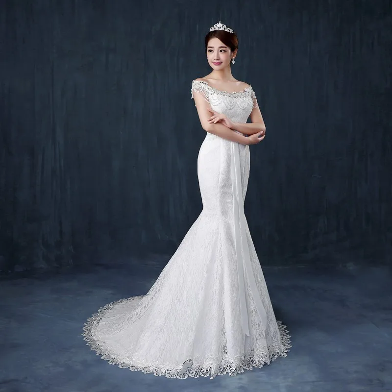 Высокое качество, Русалка, шлейф,, дизайн, белое кружевное платье принцессы с бусинами, свадебные платья, свадебные бальные платья