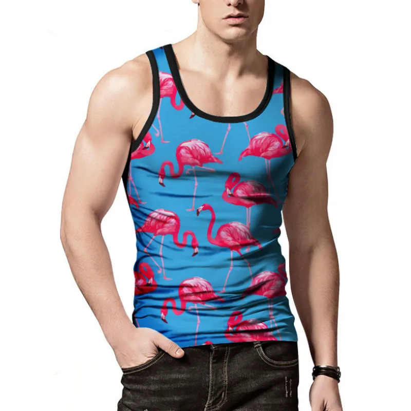 

Free shipping mens tank tops shirt Flamingo printing muscle shirt men tank top summer man bodybuilding fitness clothing