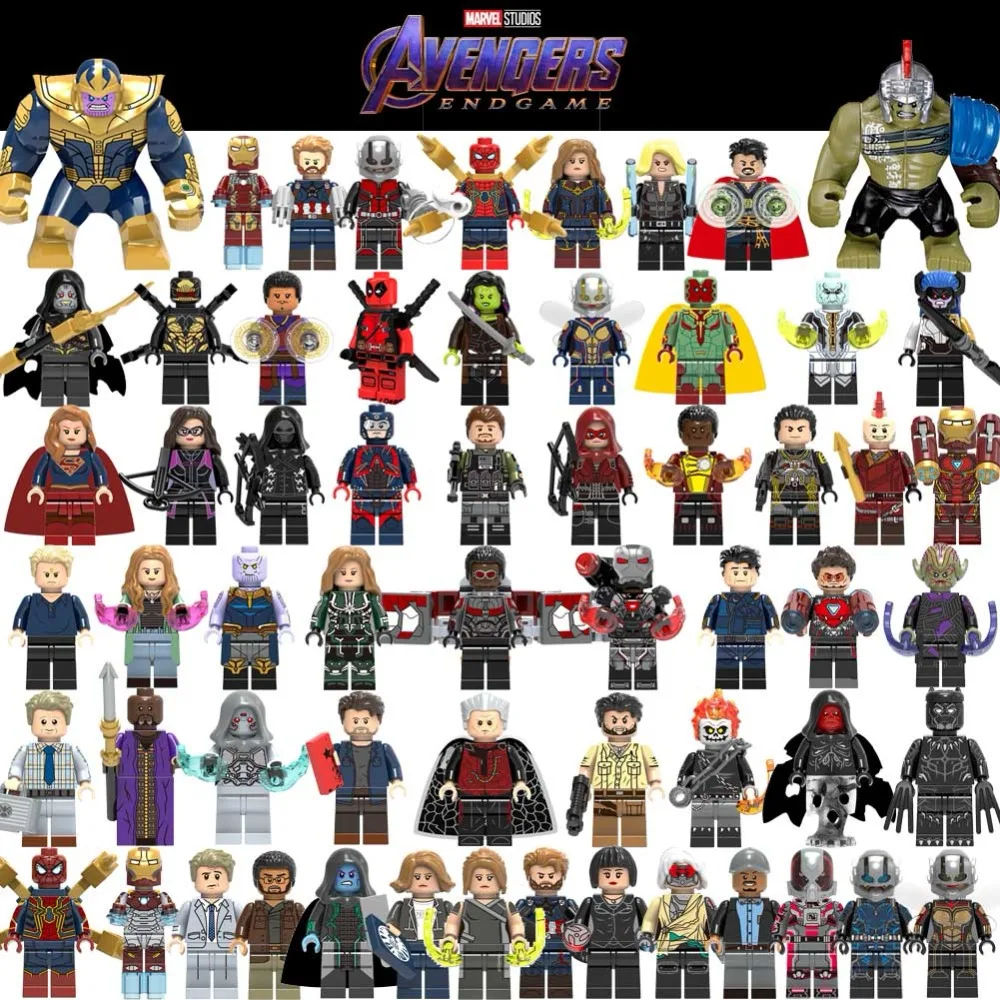 

The Avengers 4 Figures Marvel Hulk Thanos Stan Lee Spiderman Toy Blocks Compatible Legoing Building Blocks DIY Toys for Children