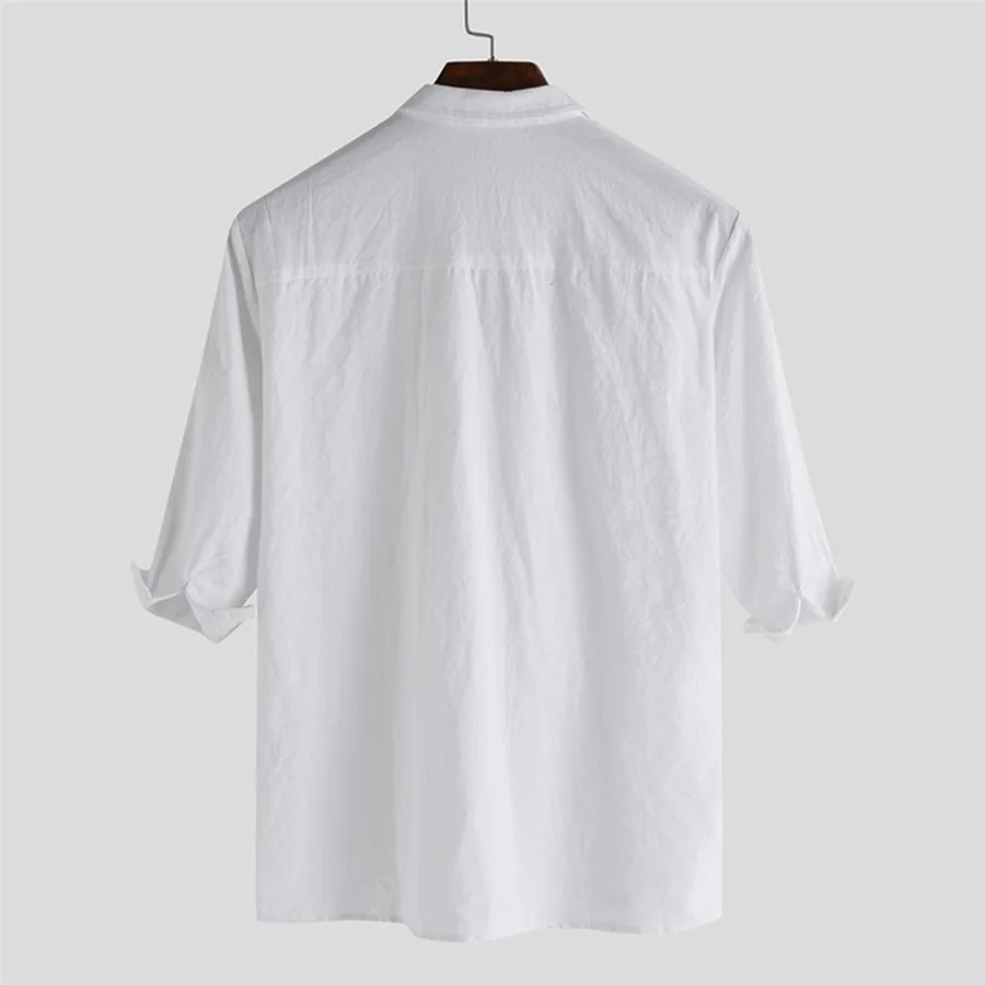 2019 Men's fashion surfing shirt solid color cotton cropped sleeve shirt swimming suit for men long camisa camiseta  surf 30J22 (15) - 副本