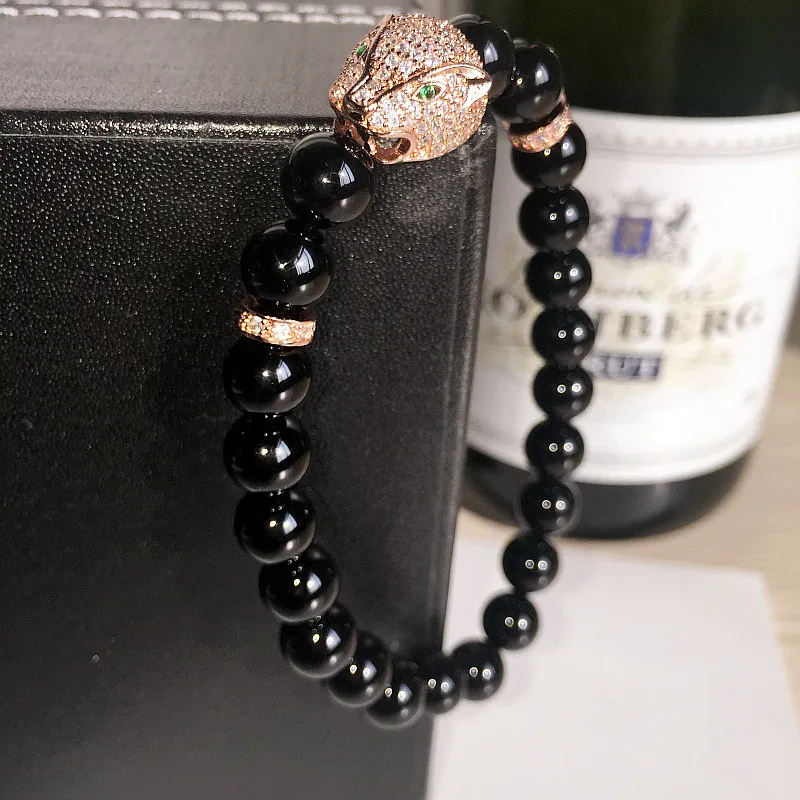 

Mcllroy 8mm Nature Beads Lucky Yoga Bracelets for Men Jewelry Bracelet Bead Micro Pave CZ Cubic Zirconia leopard Bracelets