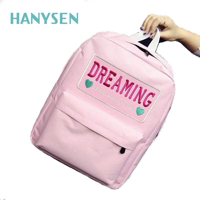 HANYSEN 2017 New Spring Panelled Embroidered Women Backpack Fashion Embroidered Letter Student Backpacks School Bag For