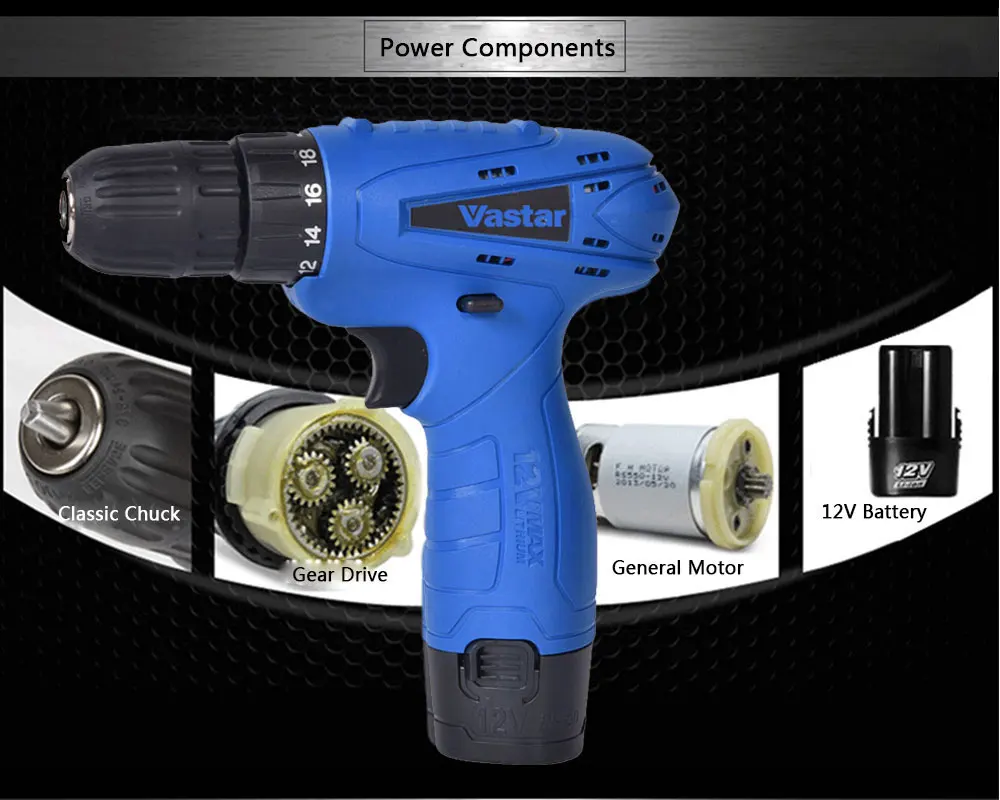 Vastar 21 в электрическая дрель-шуруповерт электроинструменты Двойная Скорость 1450 об/мин Аккумуляторная дрель электрическая отвертка беспроводной шуруповерт