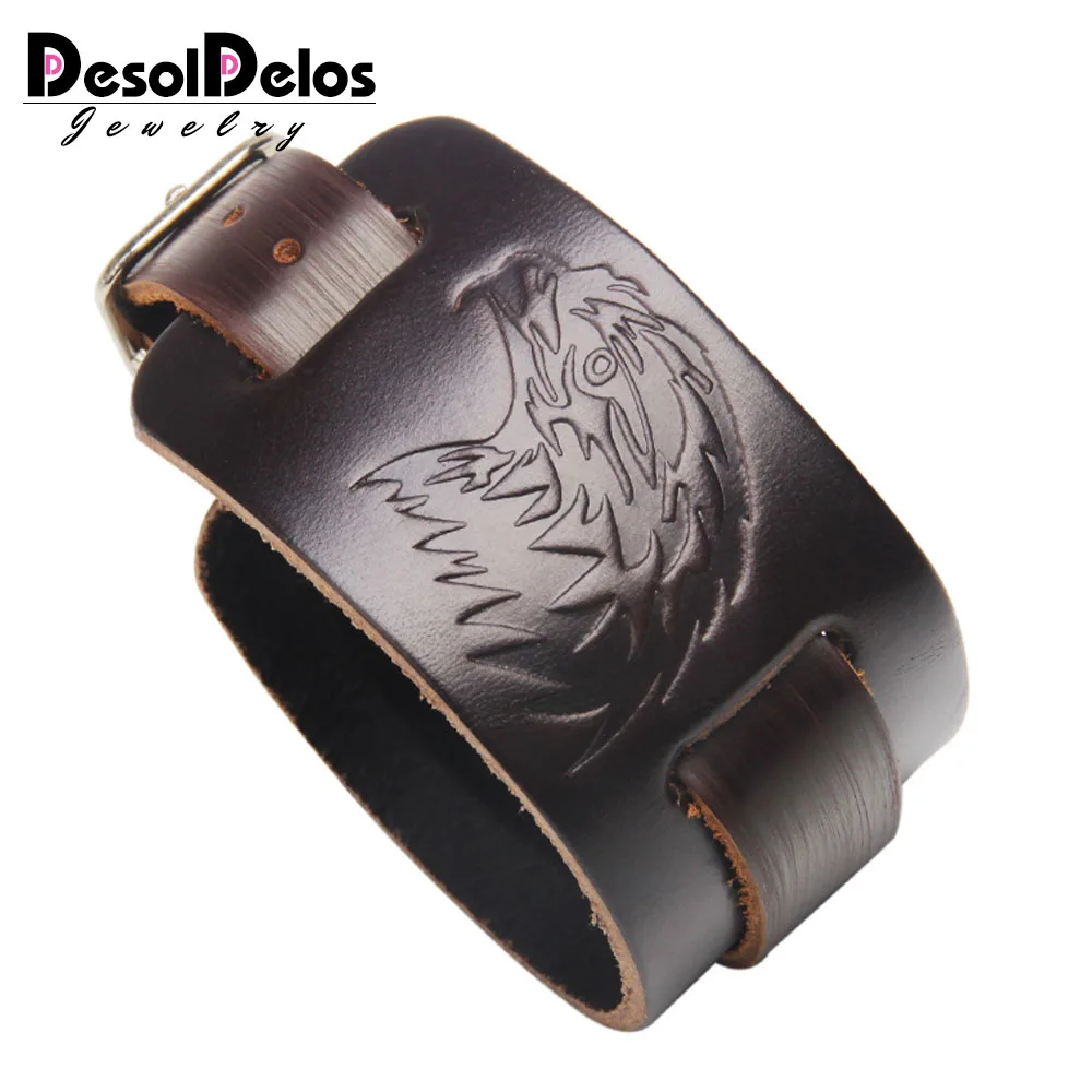

Hot Eagle Pattern Printing Leather Bracelet Trendy Eagle Wide Man Bracelets Bangles Adjustable Women Leather Bangles Jewelry