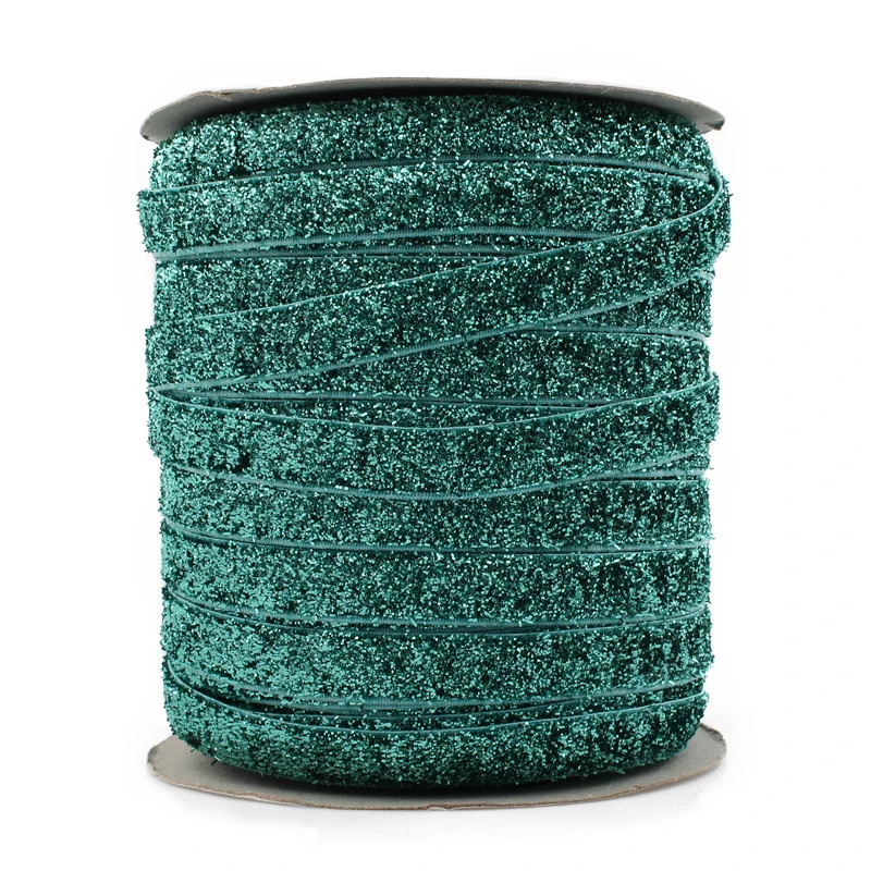 

1PC=50Y 3/8"=10MM OEM Highly-flexible Elastic Glitter Velvet Ribbon Ornaments Solid Metallic Nylon Band for Hair Accessories