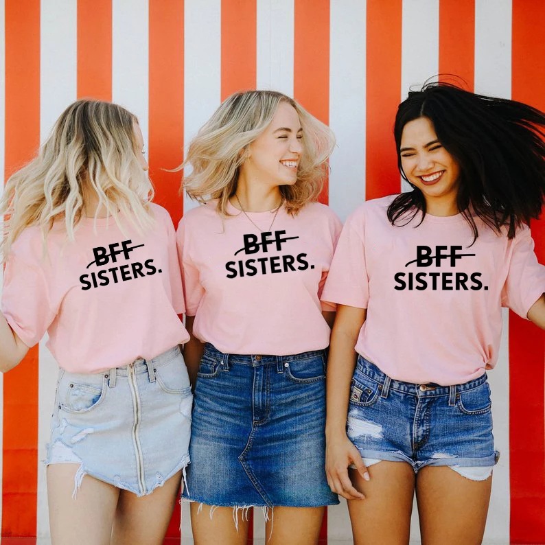 

1pcs BFF SISTERS Letters Printing Casual Tee Solid Color Best Friends Matching T-Shirt Girls Fashion Tumblr Best Sister Tee