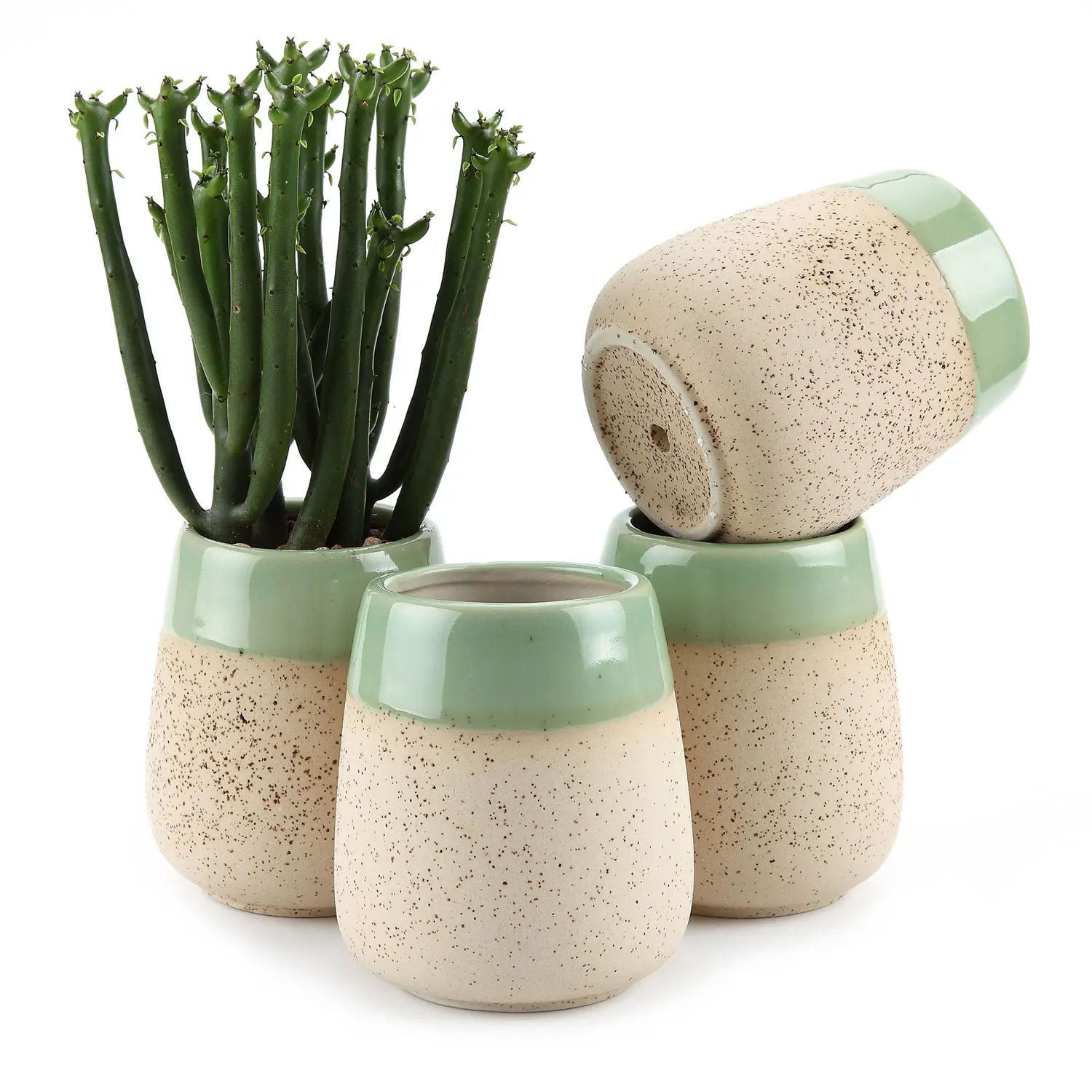 

T4U 3 Inch Clay Glazed Close up Round Cup succulent Cactus Plant Pot Flower Pot/Container/Planter Beige Package 1 Pack of 4