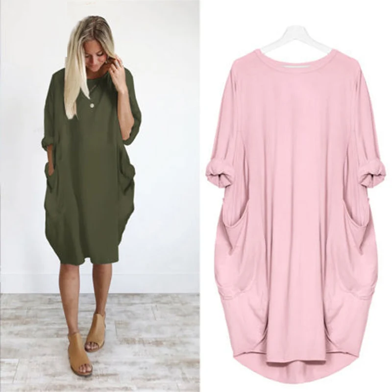 

Plus Size Dresses For Women Casual Loose Half Sleeve Crew Neck Dress Ladies Oversized Dress Beach Dresses With Pocket