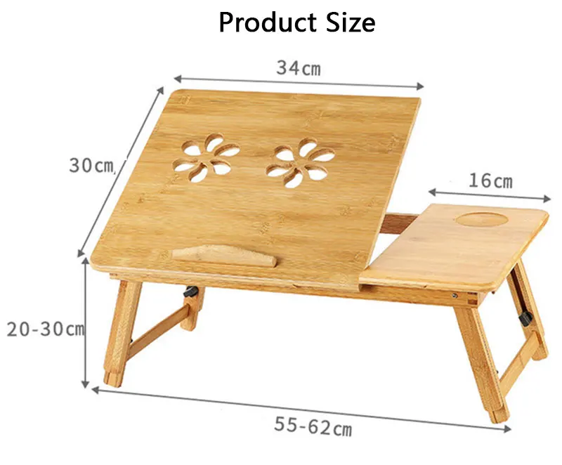 Складной портативный бамбуковый столик для ноутбука Регулируемая Кровать Подставка для ноутбука стол с двойным охлаждающим вентилятором с ящиком 50*30 см