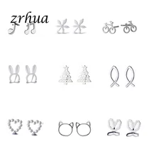ZRHUA/, клевые серьги из стерлингового серебра 925 пробы для девочек, милые животные, цветок, сверкающие aretes, рождественские подарки для женщин, влюбленных