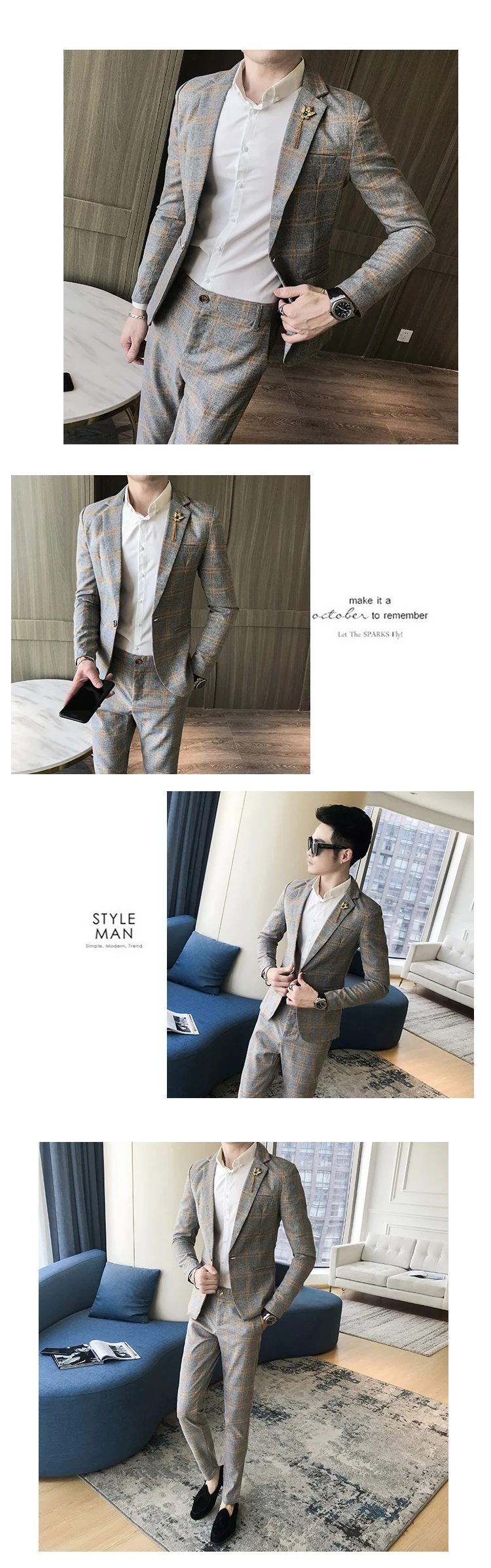 Hair Stylist Suit Men's Two-piece Youth Korean Version Of The Trend Suit Jacket Student Handsome Striped Suit Suit(top+ Pants