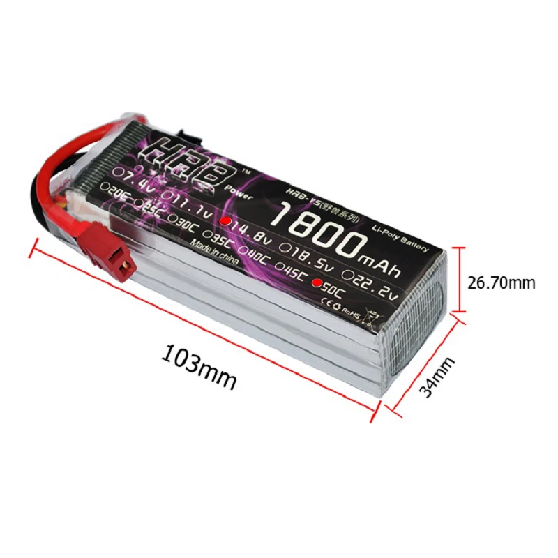 HRB RC Lipo Батарея 3,7 V 7,4 V 11,1 V 14,8 V 18,5 V 22,2 V 1S 2 3S 4S 5S 6S 1800 мА/ч, 50C 100C для вертолета Trex 450 самолет лодка