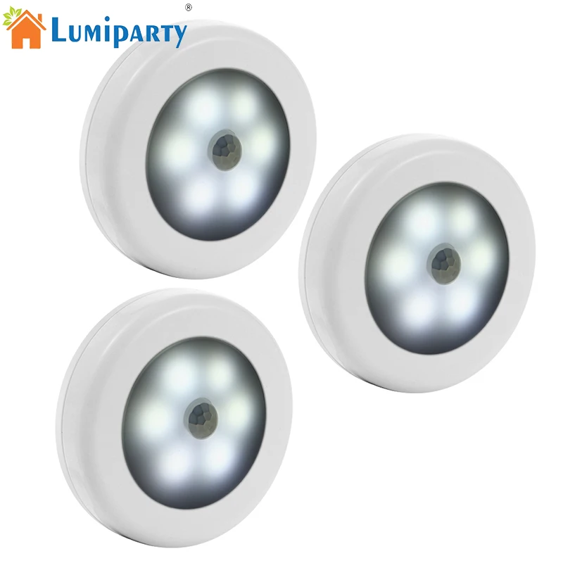 LumiParty 3Pcs Motion Sensor LED Night Light Battery Powered Stick Anywhere Wall Light For Hallway Closet