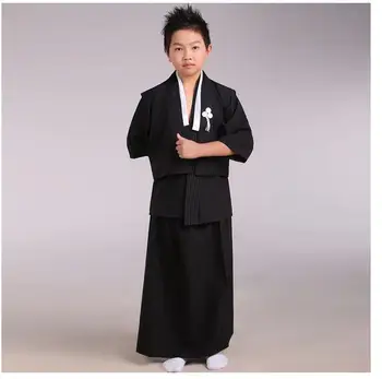 

Black Japanese Baby Boys Kimono Child Warrior Cosplay Costumes Traditional Swordmen Yukata Kid Performance Dance Costume