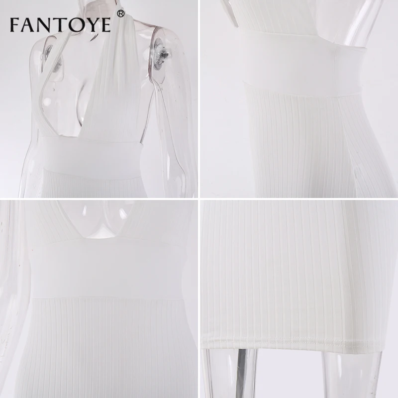 Fantoye Women Halter V-Neck Party Dresses 2019 Autumn Summer Knitted Sexy Slim Bodycon Bandage Long Maxi Dress Vestidos