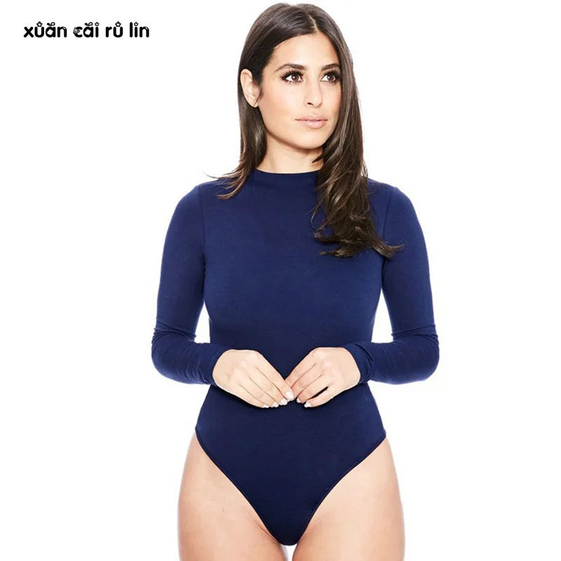 Sexy long sleeve bodysuit Women elastic black nude fashion elegant bodysuit Casual Button winter autumn romper Female body suits