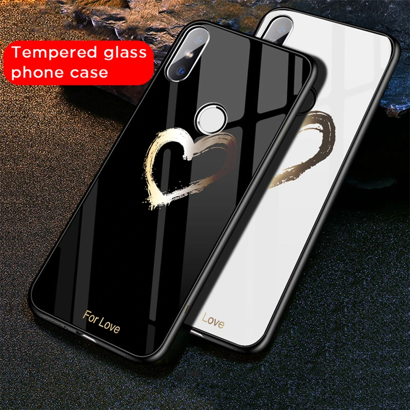 

Tempered Glass Case For Xiaomi Redmi 6 Pro 5 Plus Note 6 Pro 5 Pocophone F1 Mi 8 Mi A2 Lite A1 Mi8 Lovely Heart Hard Cover