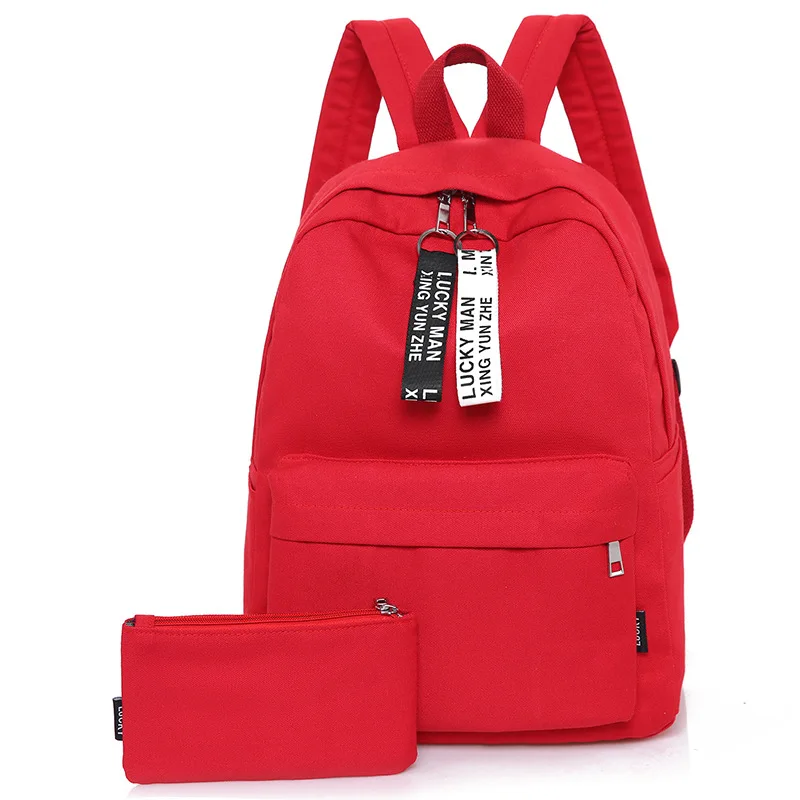 

2018 New teenager canvas backpack schoolbag girl black rucksack casual backpacks set of bag with pencil bag Y243