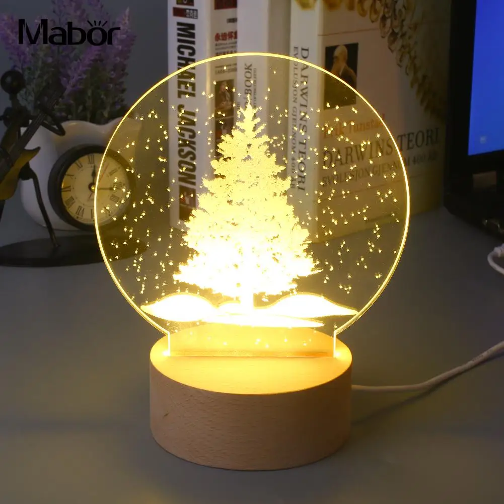 

Creative 3D Land Christmas Tree Modeling Lamp Desktop Warm White LED Light New Year Party Decoration Drop Shipping
