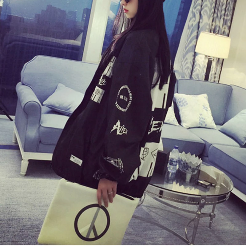 

2019 New Loose Spring Bomber Jacket Ladies Coat Windbreaker Harajuku Large Size Printing Jacket Ladies