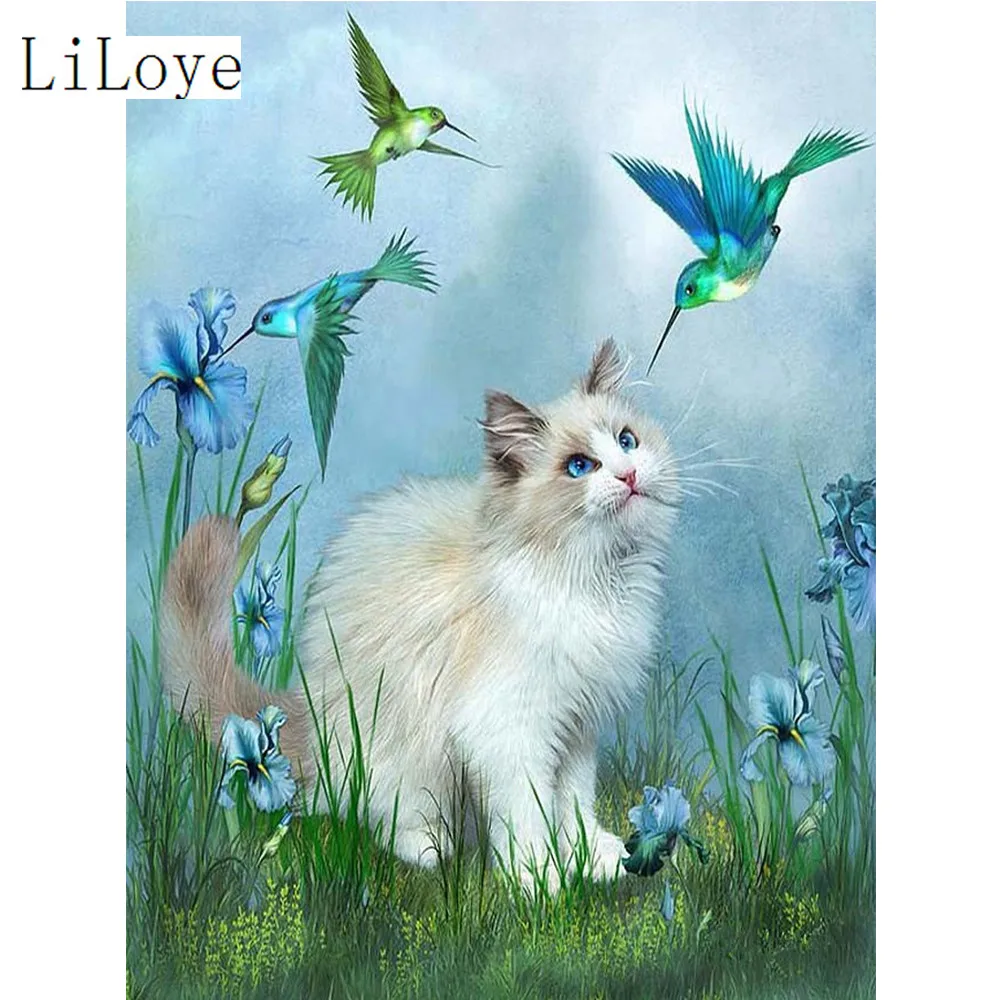 

LI LOYE DIY Diamond mosaic Icons Cat and bird Embroidery diamond Crystal pattern 5d beadwork needlework kits drill Decor FZ357