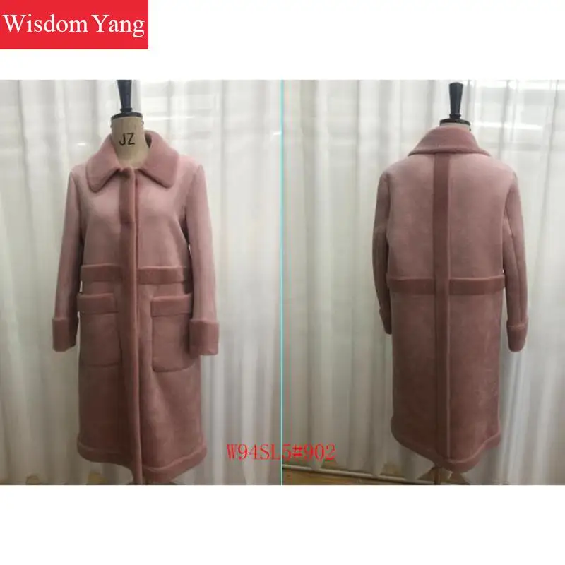 

Elegant Beige Pink Blue Womens Sheep Wool Coats Trench Winter Laides Female Long Woolen Loose Overcoat Korean Coat Outerwear