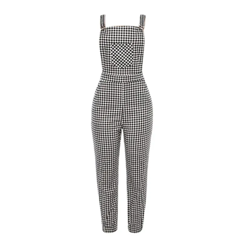  New Fashion Women Summer Sexy Sleeveless  Backless Dungarees Loose Plaid Long Playsuit Jumpsuit Pants Trousers #4F08 (4)