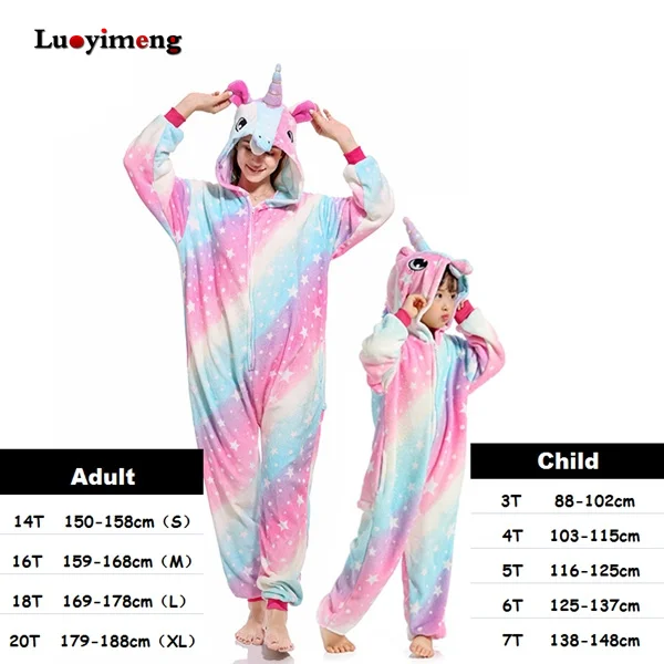 Kigurumi пижамы для взрослых Аниме Единорог Onesie женский комбинезон одежда для сна зимний Косплей Хэллоуин Дети Licorne Pijima фланелевые пижамы - Color: pink star