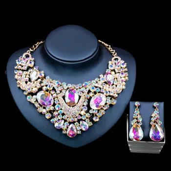 

Lan palace parure bijoux femme jewelry necklace sets Rhinestone necklace and earrings for wedding six colors free shipping