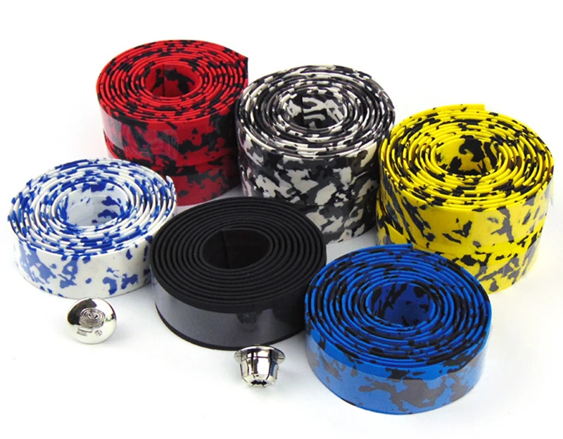 Road Bike Bicycle Handlebar tape Camouflage Cycling Handle Belt Cork Wrap with Bar Plugs (2)