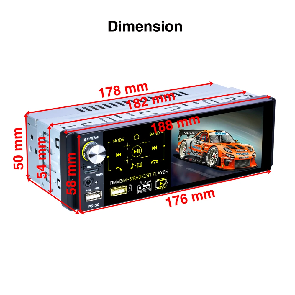 4*50 W автомобилей Радио 4," TFT HD Сенсорный экран Dual USB/TF/AUX/FM MP3 MP5 плеер с заднего вида поддерживает Bluetooth Hands-free