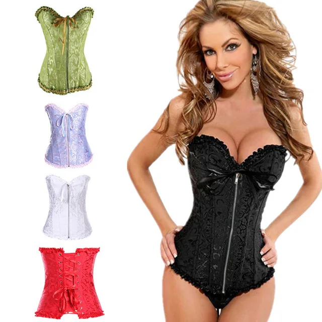 

Plus Size XL XXL Sexy Red White Zipper Lace Up Corsets and Bustiers Thong Women Lingerie Lacing Corset For Wedding Dress