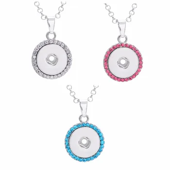 

Fashion Rhinestone Round Metal 18mm Snap Buttons Necklace Jewelry 12pcs/lot Mix Colors