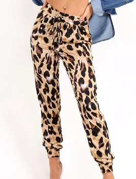 

Autumn Women's High Waist Autumn Casual Drawstring Elastic Long Pants Ladies Leopard Trousers Pencil Pant