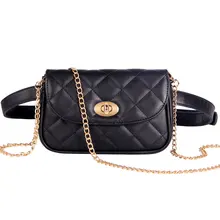 

Women Quilted Waist Bag Plaid Pattern Leather Shoulder Bag Adjusted Gold Chain Belt For Female Funny Pack Lady Purse Wallet