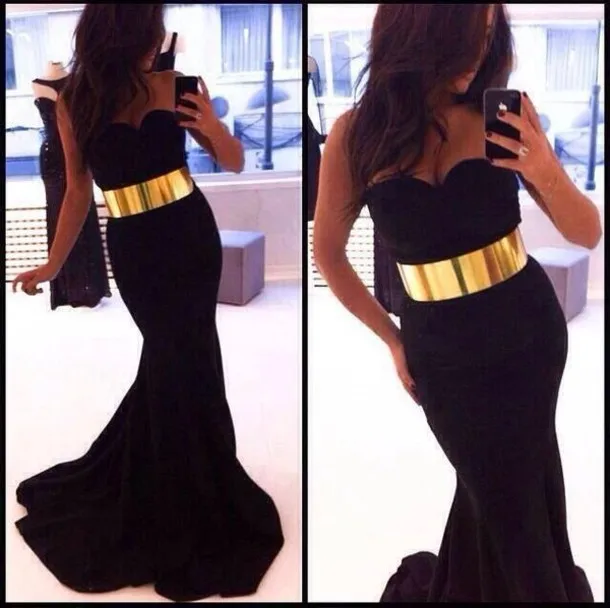 black dress gold belt